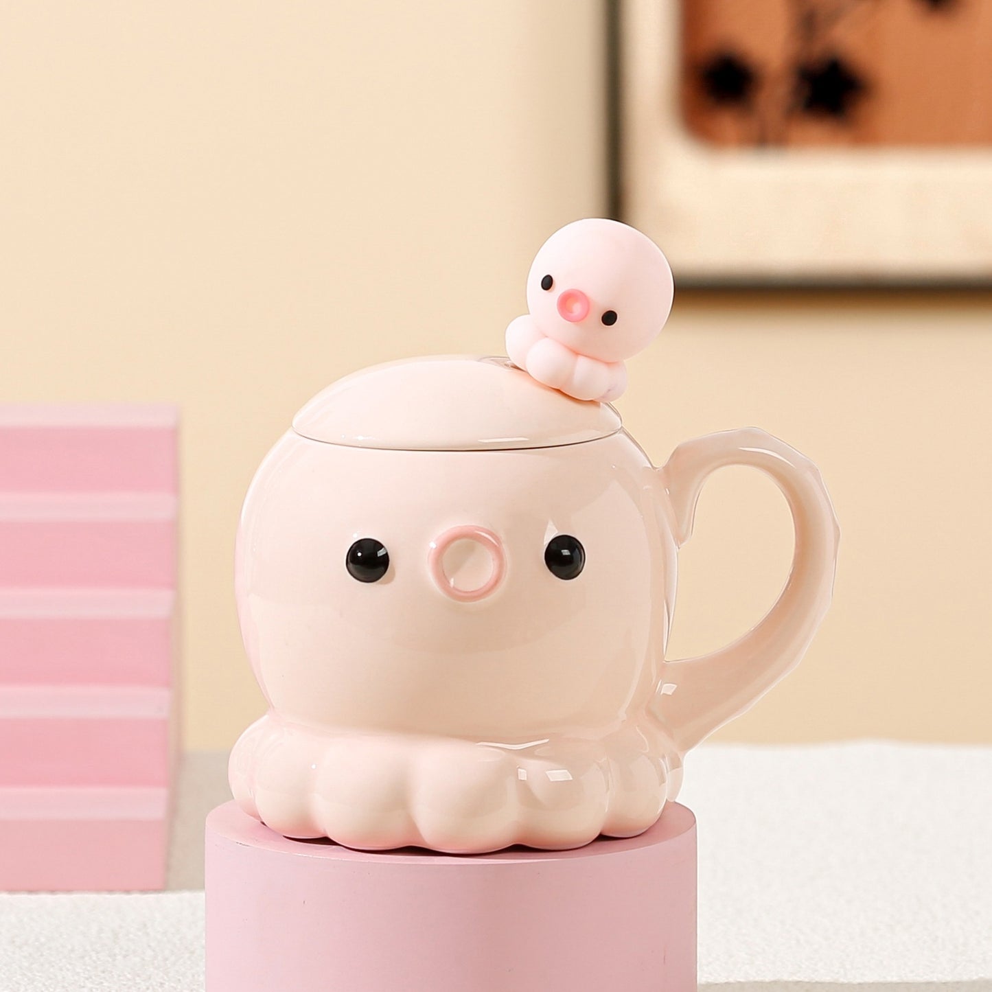Charming Jellyfish Ceramic Mug with Lid & Spoon