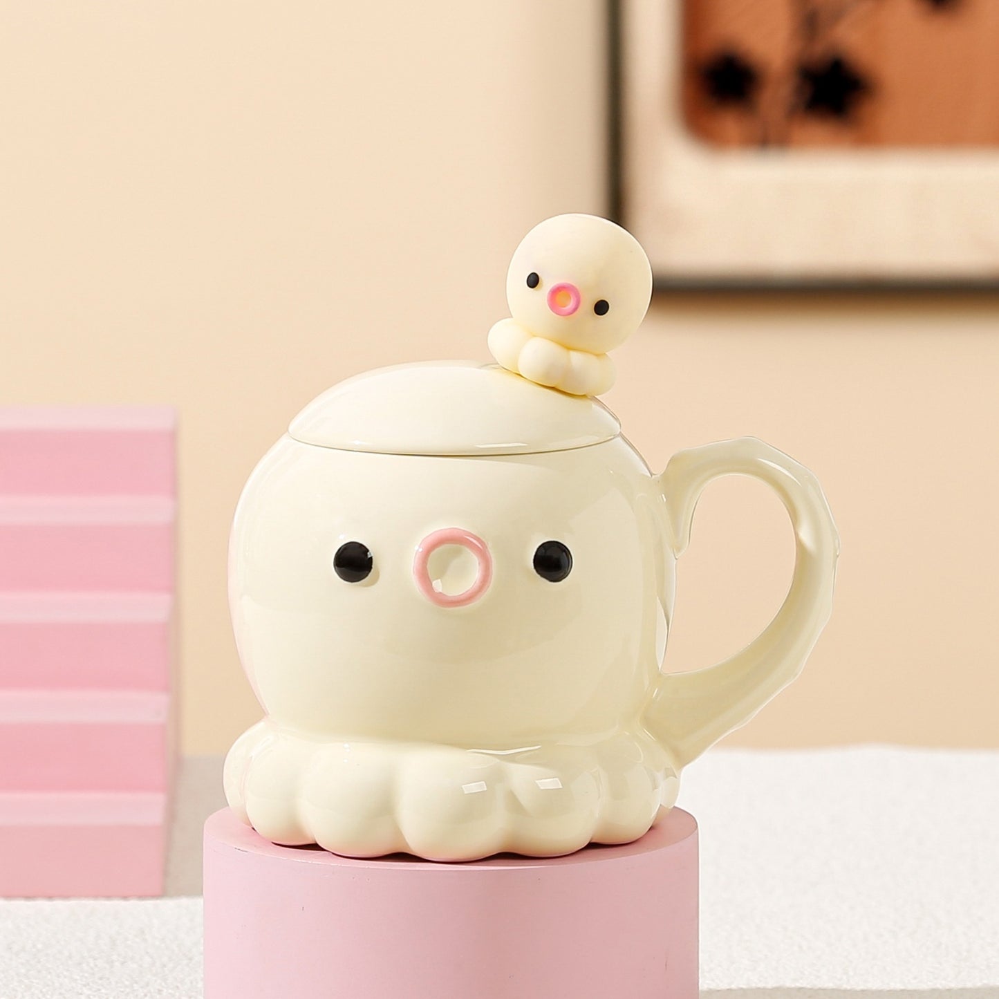 Charming Jellyfish Ceramic Mug with Lid & Spoon