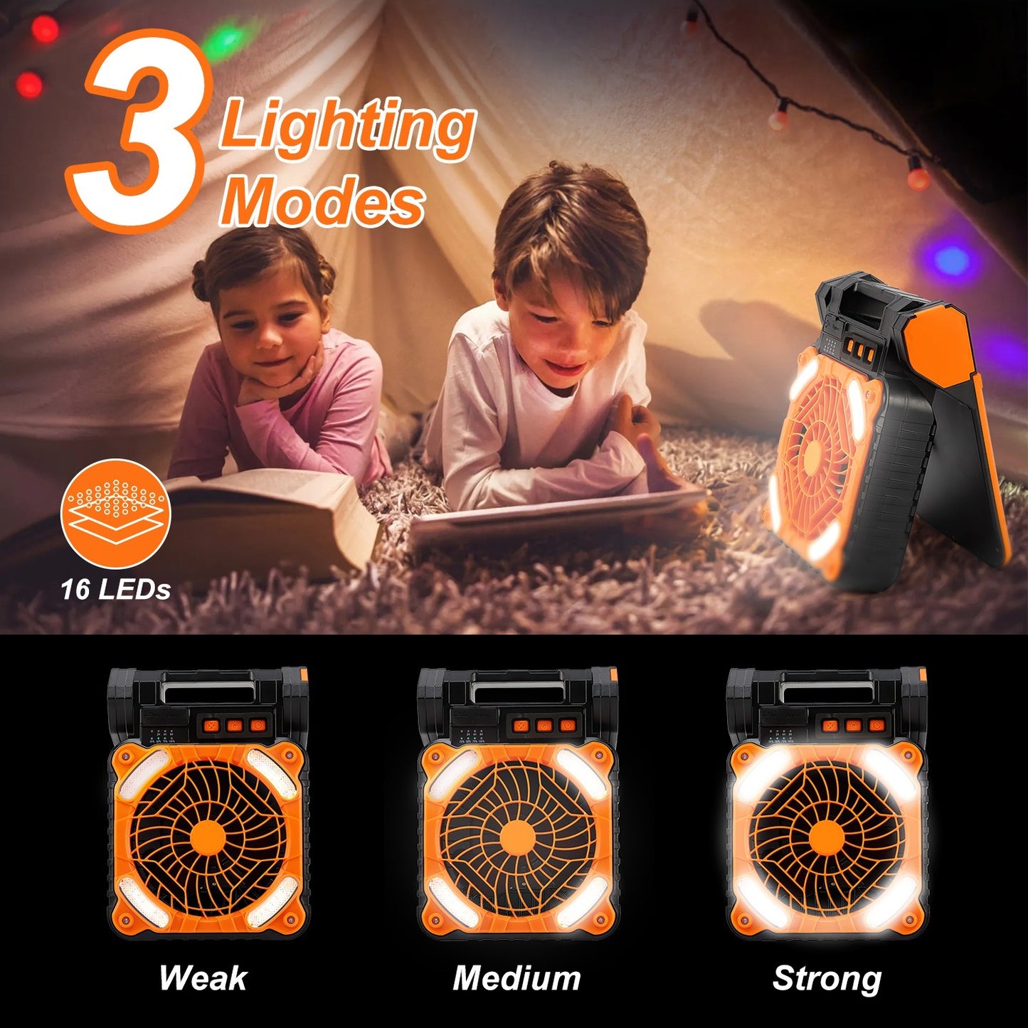 1Pc Solar Camping Fan With LED Lantern 5200mAh Rechargeable Battery Operated Portable Fan With Emergency Power Bank 4 Wind Speeds 3 Light Modes 3 Timers For Hiking Fishing Travel