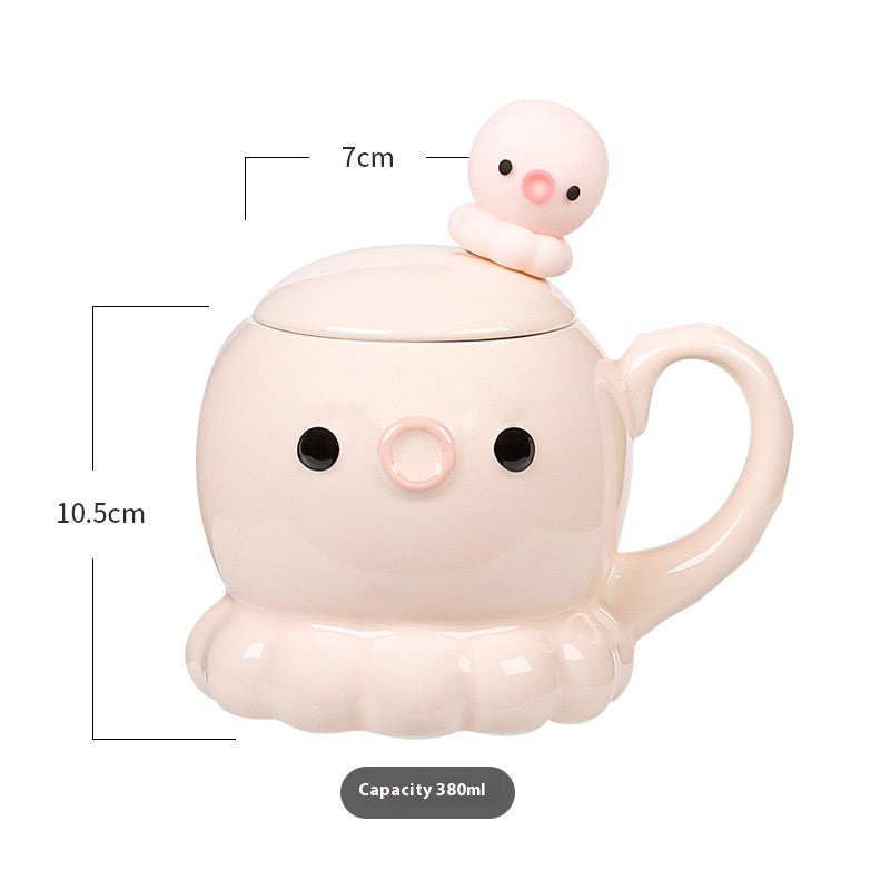 Charming Jellyfish Ceramic Mug with Lid & Spoon