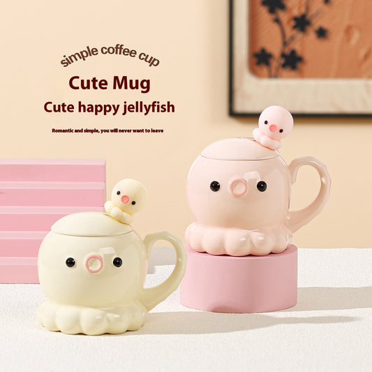 Charming Jellyfish Ceramic Mug with Lid & Spoon