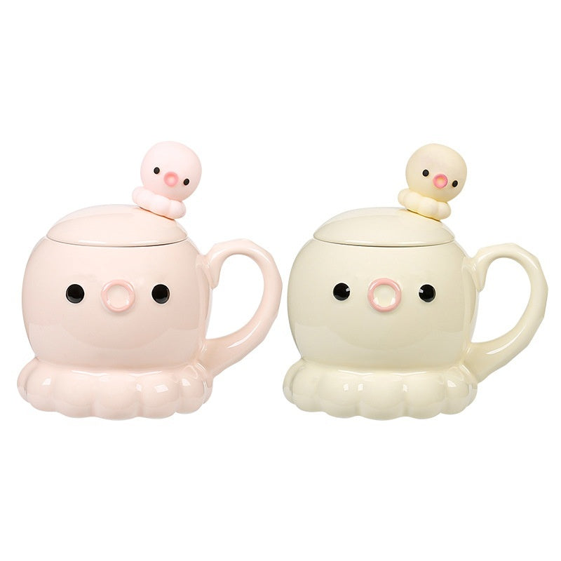 Charming Jellyfish Ceramic Mug with Lid & Spoon