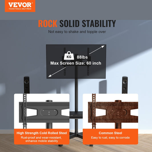VEVOR Mobile TV Stand: Adjustable & Portable